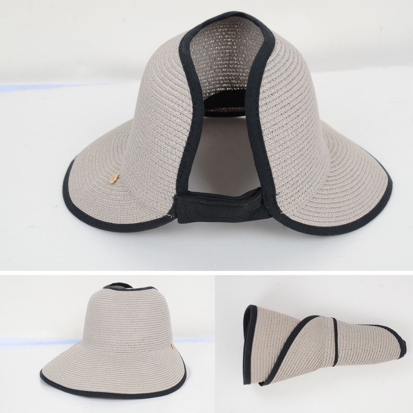 Roll Up Wide Brim Visor Sun Hat with Ponytail Hole and UV Protection Lightweight Packable Foldable Summer Cap