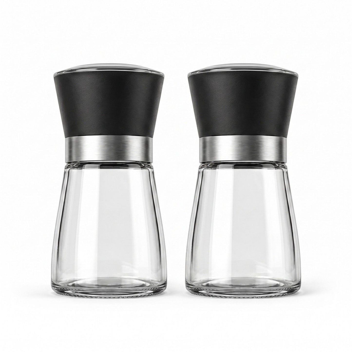 2-Piece Glass Salt and Pepper Grinder Set with Stainless Steel Accent