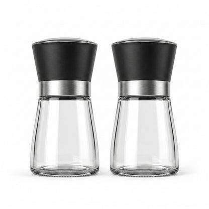 2-Piece Glass Salt and Pepper Grinder Set with Stainless Steel Accent