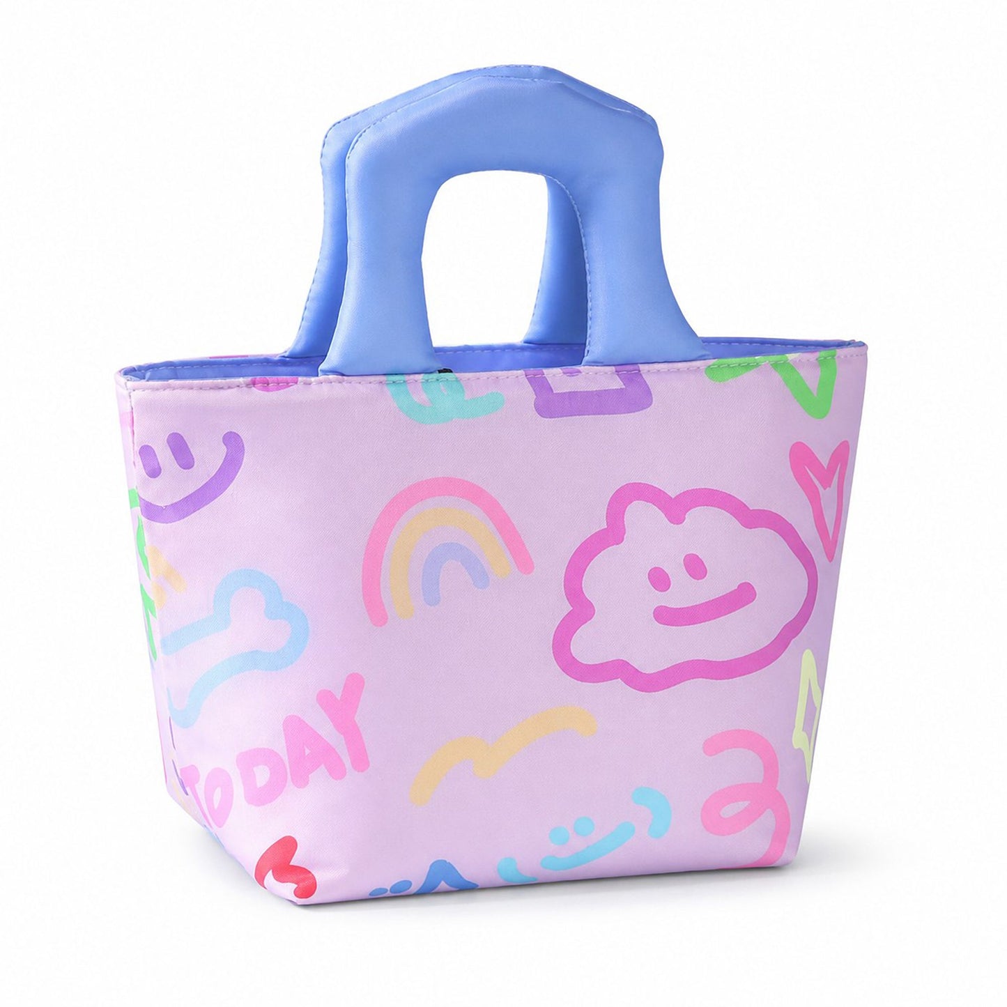 Printed Lunch Tote Bag with Padded Handles and Zipper Closure