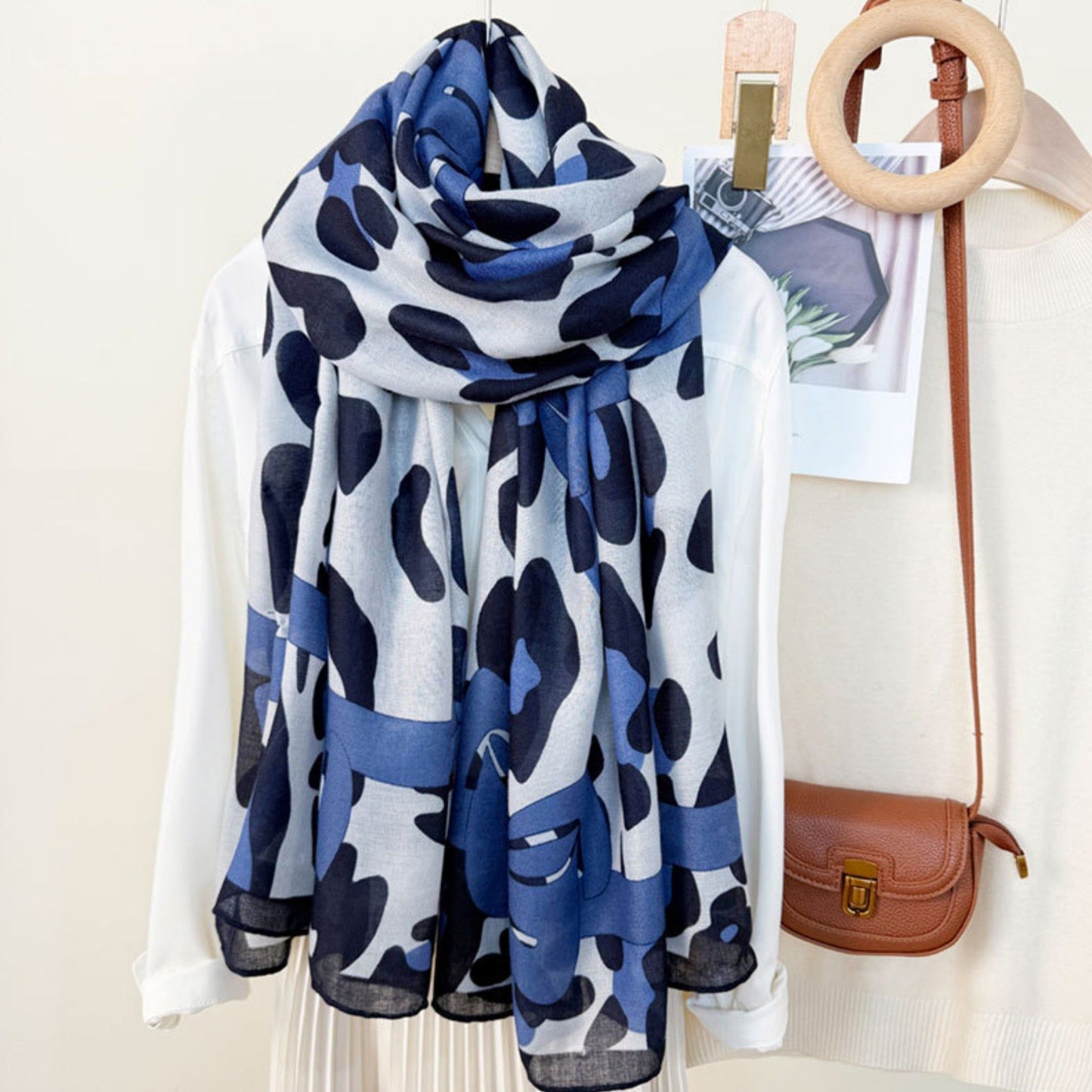 Leopard Print Lightweight Scarf with Bow Accent Stripes and Sheer Draped Fabric for Effortless Everyday Style 33.5x71in
