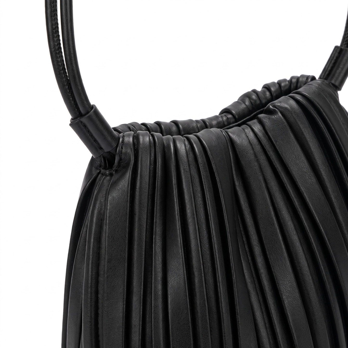 Pleated Crossbody Bucket Bag with Long Shoulder Strap and Gathered Top 7.5x8.5x3.5in