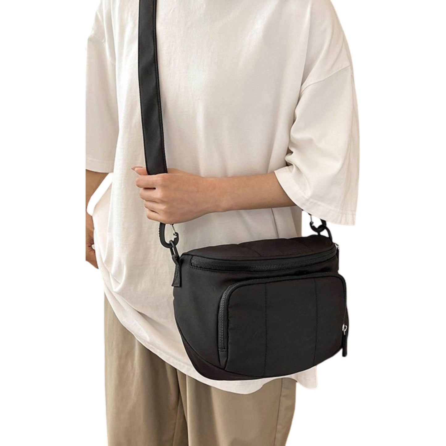 Crossbody Shoulder Bag with Multiple Zip Pockets and Adjustable Strap