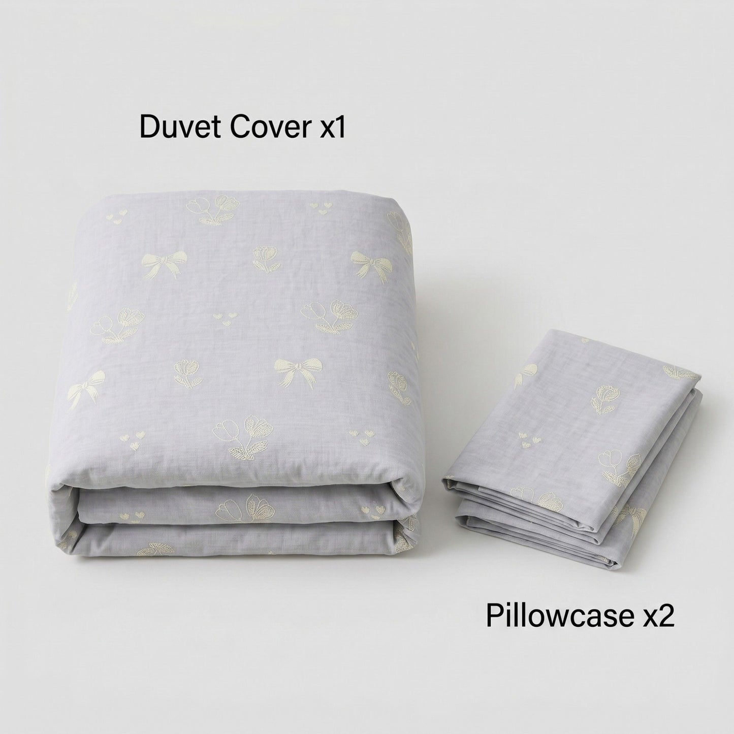 3-Piece Cotton Bedding Set with Duvet Cover and Pillowcases Soft Washed Fabric Minimal Floral Bow Print