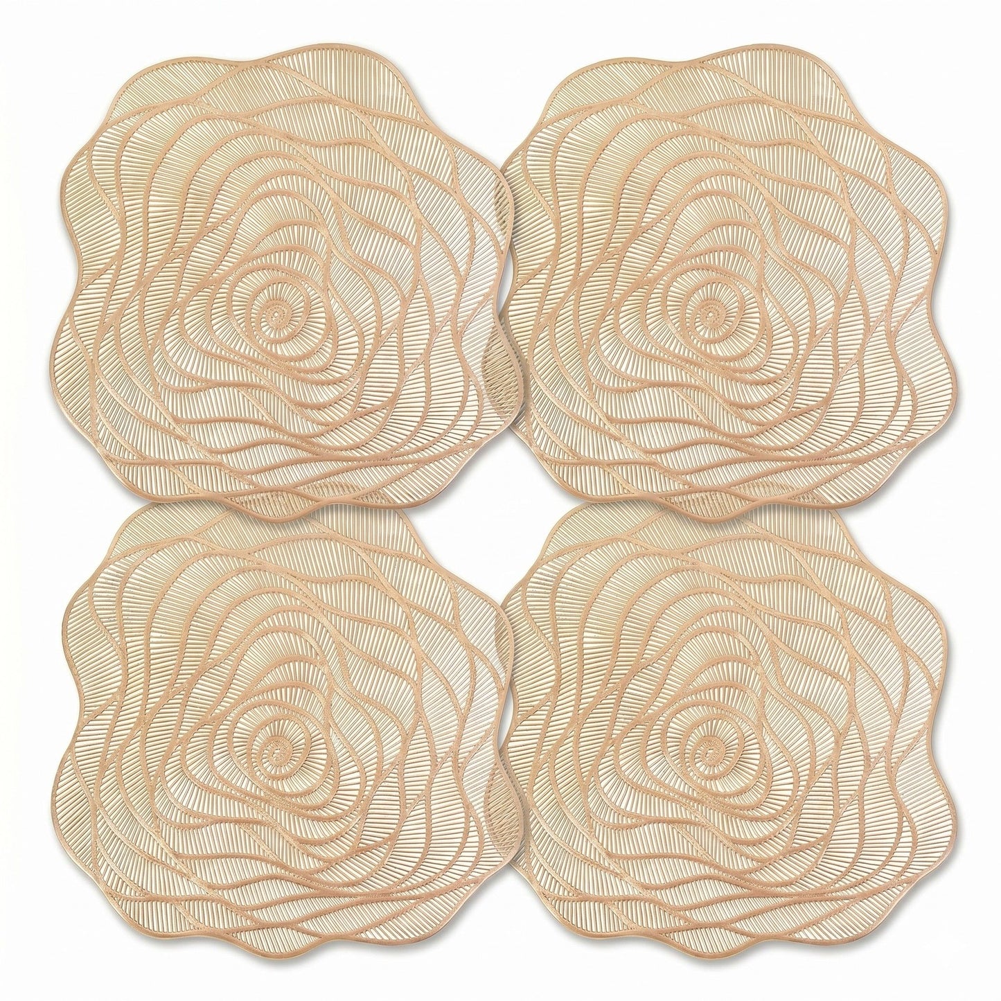 4 Piece Metallic Floral Placemat Set Decorative PVC Heat Resistant Table Mats