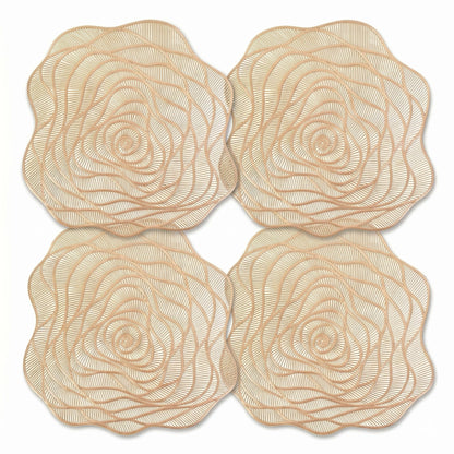 4 Piece Metallic Floral Placemat Set Decorative PVC Heat Resistant Table Mats