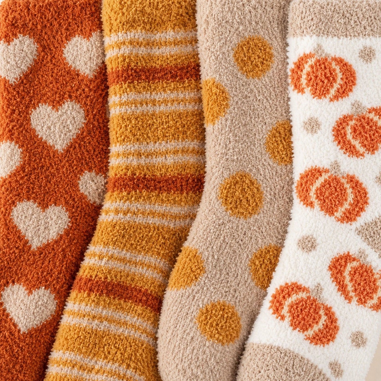 Warm Tone Fuzzy Crew Socks 4-Pair Set US 5-10.5