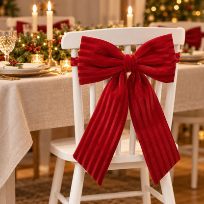 Burgundy Fabric Christmas Chair Bow Decoration