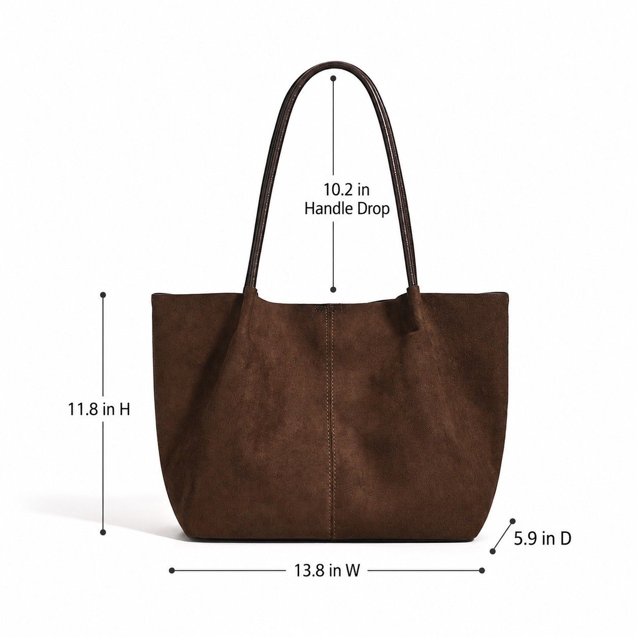 Faux Suede Tote Bag with Removable Zip Pouch and Double Shoulder Handles
