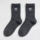 3-Pair Bow Embroidered Crew Socks Set, Ribbed Knit Casual Hosiery