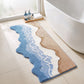 Abstract Ocean Wave Plush Bathroom Mat with Irregular Scalloped Edge