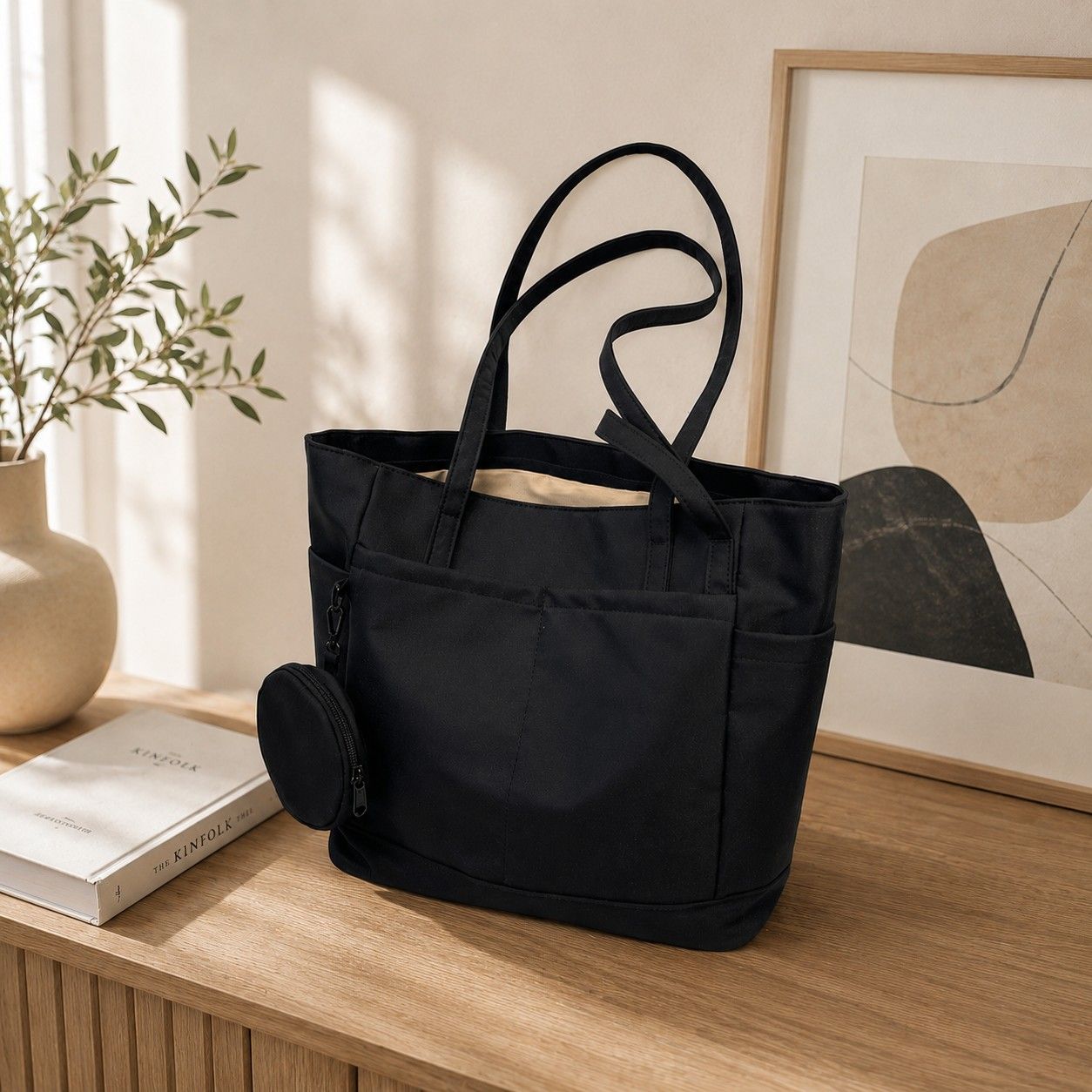 Large Capacity Tote Bag with Zip Closure Spacious Shoulder Bag Lightweight Daily Bag