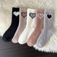 3-Pair Fuzzy Valentine Heart Knit Crew Socks Set with Soft Plush Texture, Stretchy Cozy Fabric, and Cute Heart Accent for Gifting