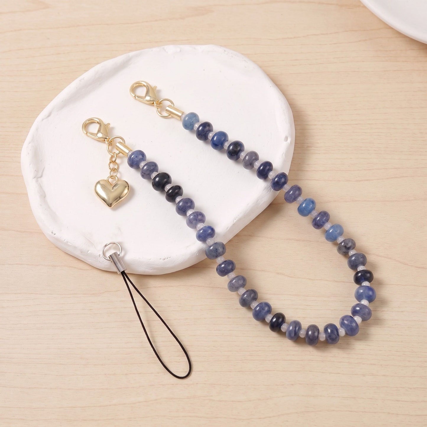 Beaded Phone Wrist Strap with Heart Charm