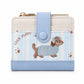Compact Dachshund Print Bifold Wallet with Zipper Coin Pocket, Card Slots, Snap Closure and Bone Charm