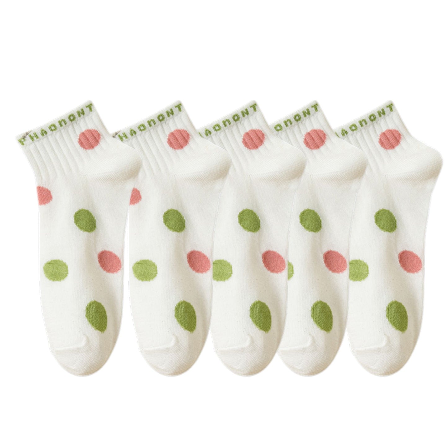5 Pairs Women's Low Cut Ankle Socks with Polka Dot and Stripe Patterns Soft Cotton Anti-Pilling Casual Everyday Style