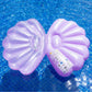 Shell Shaped Inflatable Pool Float with Glitter Center and Contoured Lounge Design