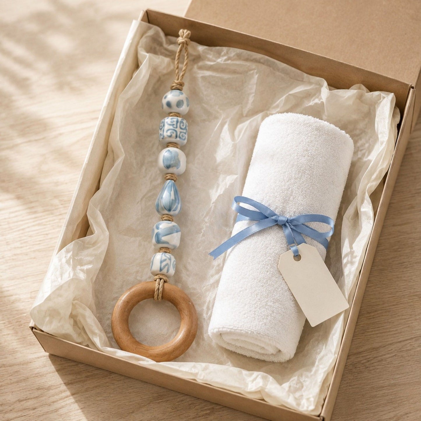 Coastal Beaded Wood Ring Towel Hanger