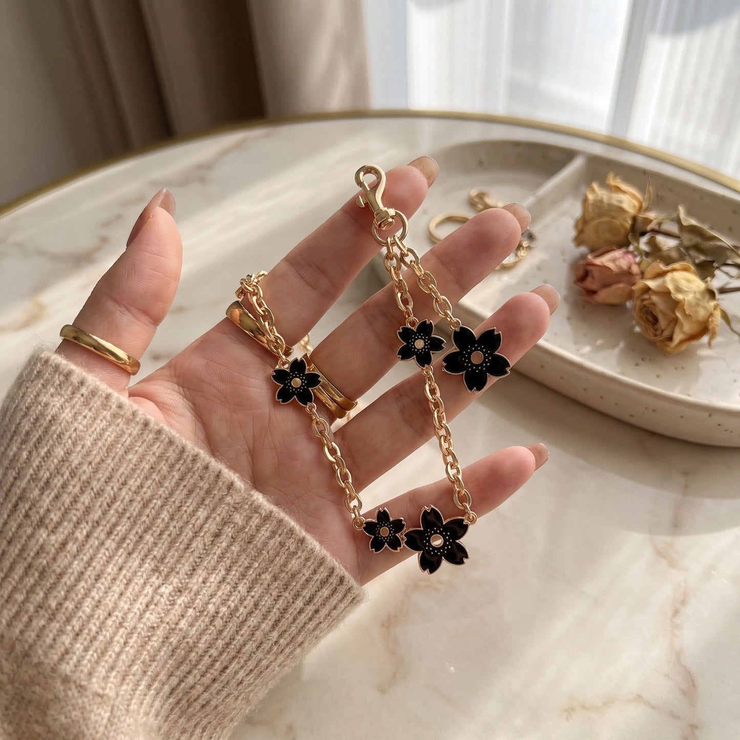 Decorative Floral Chain Bag Strap with Swivel Clasps