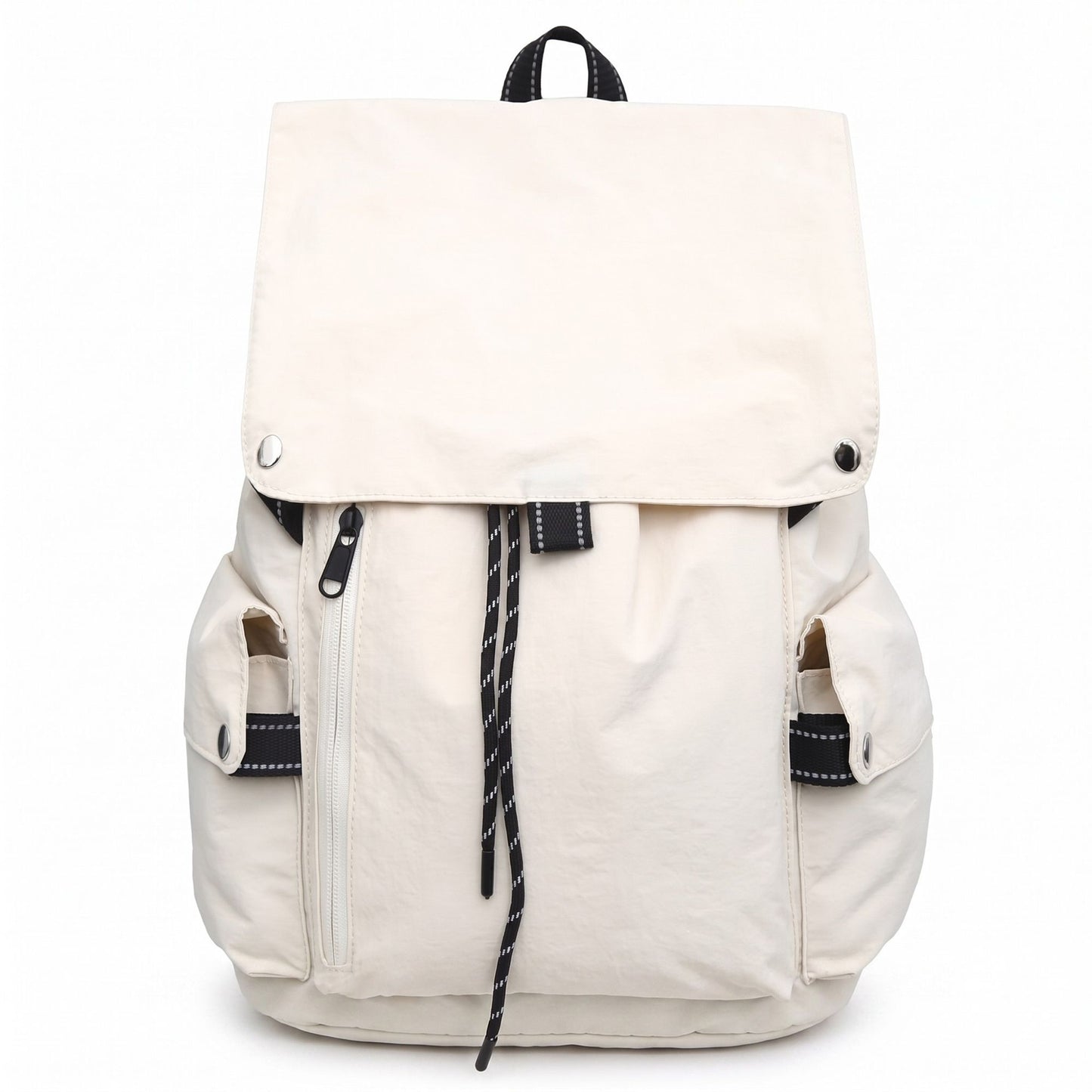 Canvas Flap Backpack with Drawstring Closure Side Pockets and Adjustable Shoulder Straps