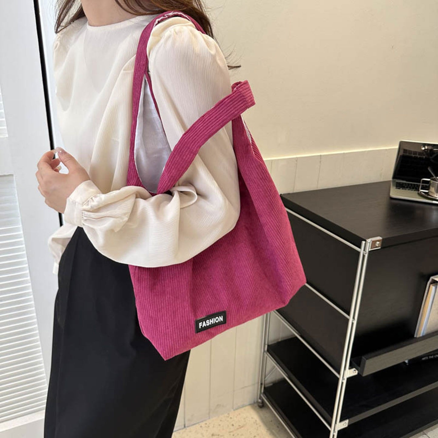 Corduroy Tote Bag - Large Soft Shoulder Bag for Daily, Shopping & Casual Use