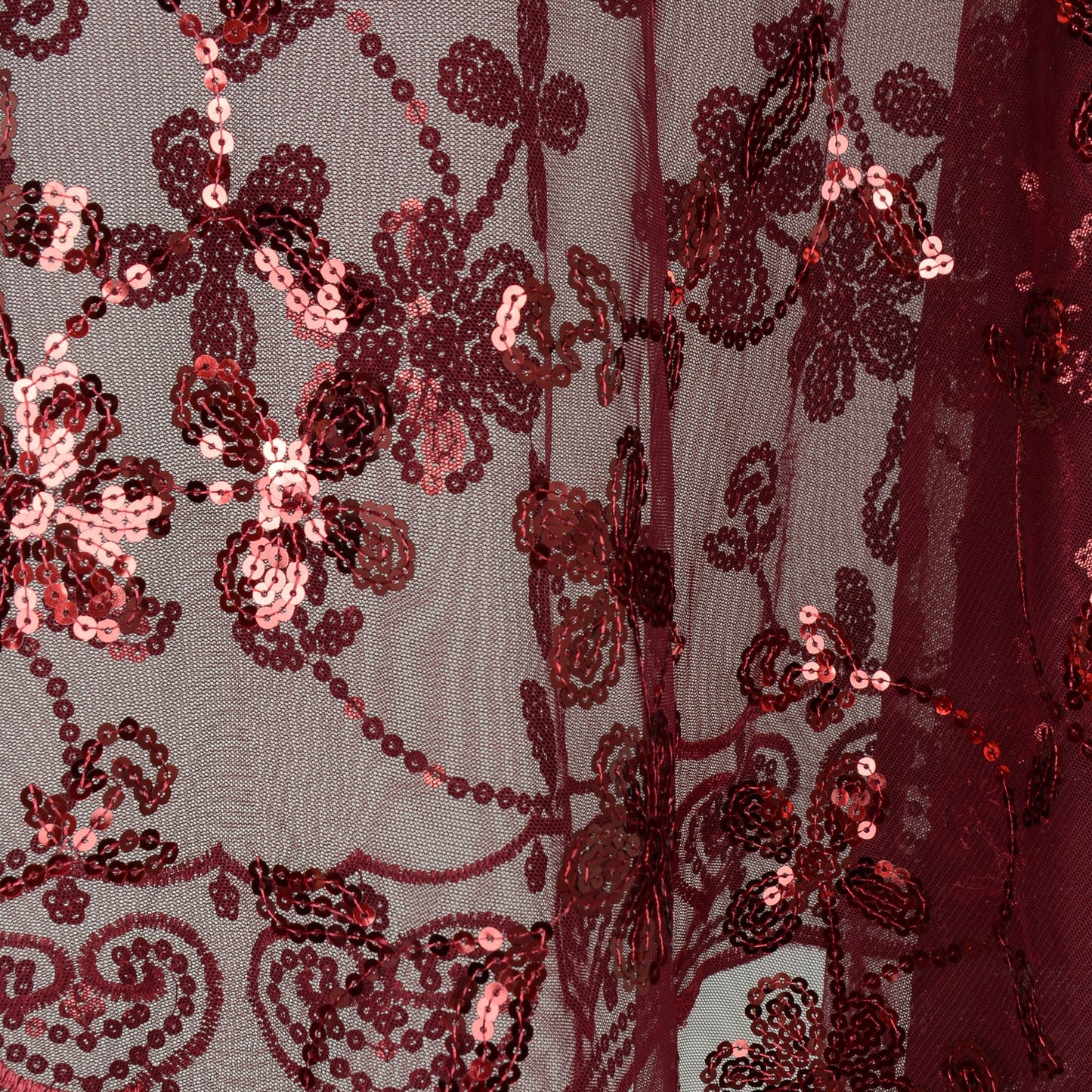 Embroidered Sequin Mesh Shawl Wrap Sheer Floral Scarf Scalloped Edge