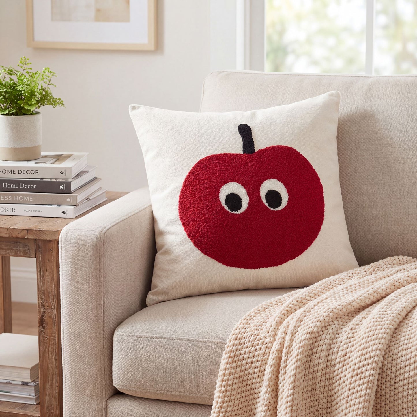 Apple Cat Tufted Decorative Throw Pillow Cover Square Accent Cushion for Sofa Bed Chair