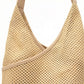 Woven Shoulder Hobo Bag with Faux Leather Trim Soft Knit Slouchy Handbag Casual Everyday Tote