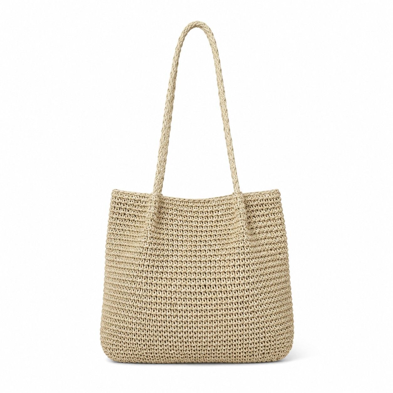 Soft Woven Shoulder Tote Bag with Zip Top and Double Shoulder Handles
