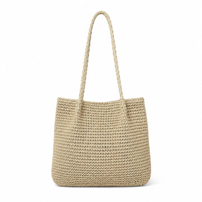 Soft Woven Shoulder Tote Bag with Zip Top and Double Shoulder Handles