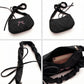 Small Bow Embroidered Shoulder Bag with Ruched Strap and Zip Closure