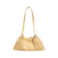 Woven Leather Shoulder Satchel with Ruched Top Detail Long Straps and Slouchy Shape