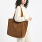 Corduroy Tote Bag Large Capacity Shoulder Bag with Front Pocket