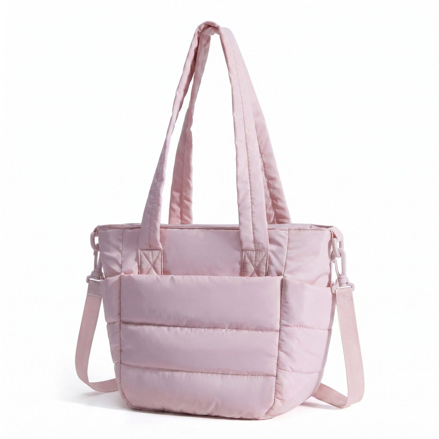 Quilted Puffer Tote Bag with Adjustable Shoulder Strap Multi Pocket Lightweight Carryall Handbag 13x6x10 in