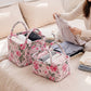 2 Piece Quilted Floral Storage Tote Set with Handles and Front Pocket