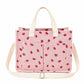 Canvas Strawberry Print Tote Bag with Shoulder Strap and Side Pockets
