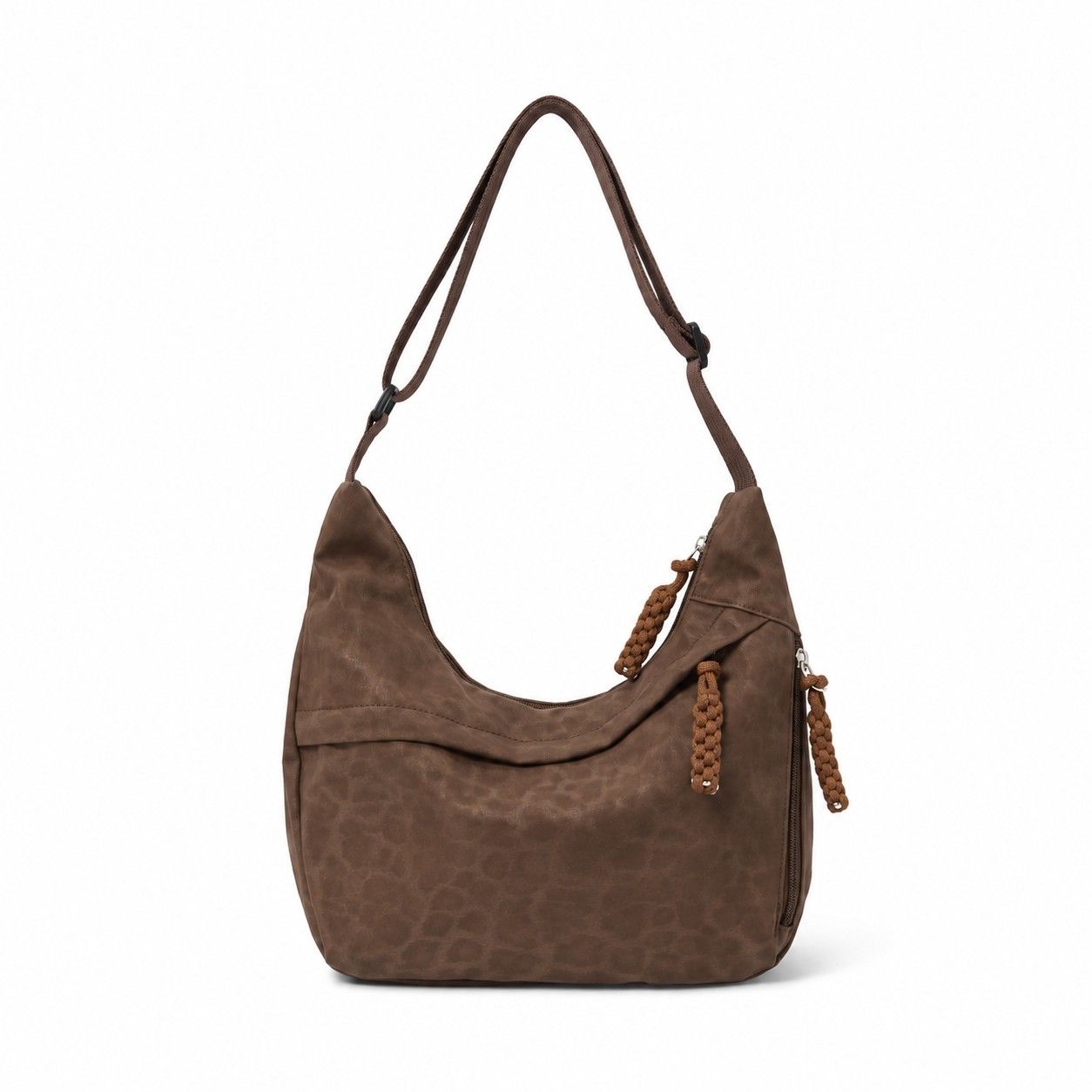 Leopard Faux Suede Hobo Crossbody Bag with Adjustable Strap and Zip Closure