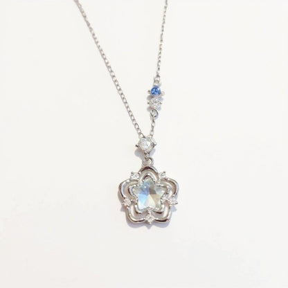 Women's Star Flower Pendant Necklace with Crystal Center Stone and Accent Gem Detailing