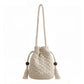 Crochet Bucket Bag with Drawstring Closure Tassel Detail Long Strap Knit Crossbody Handbag