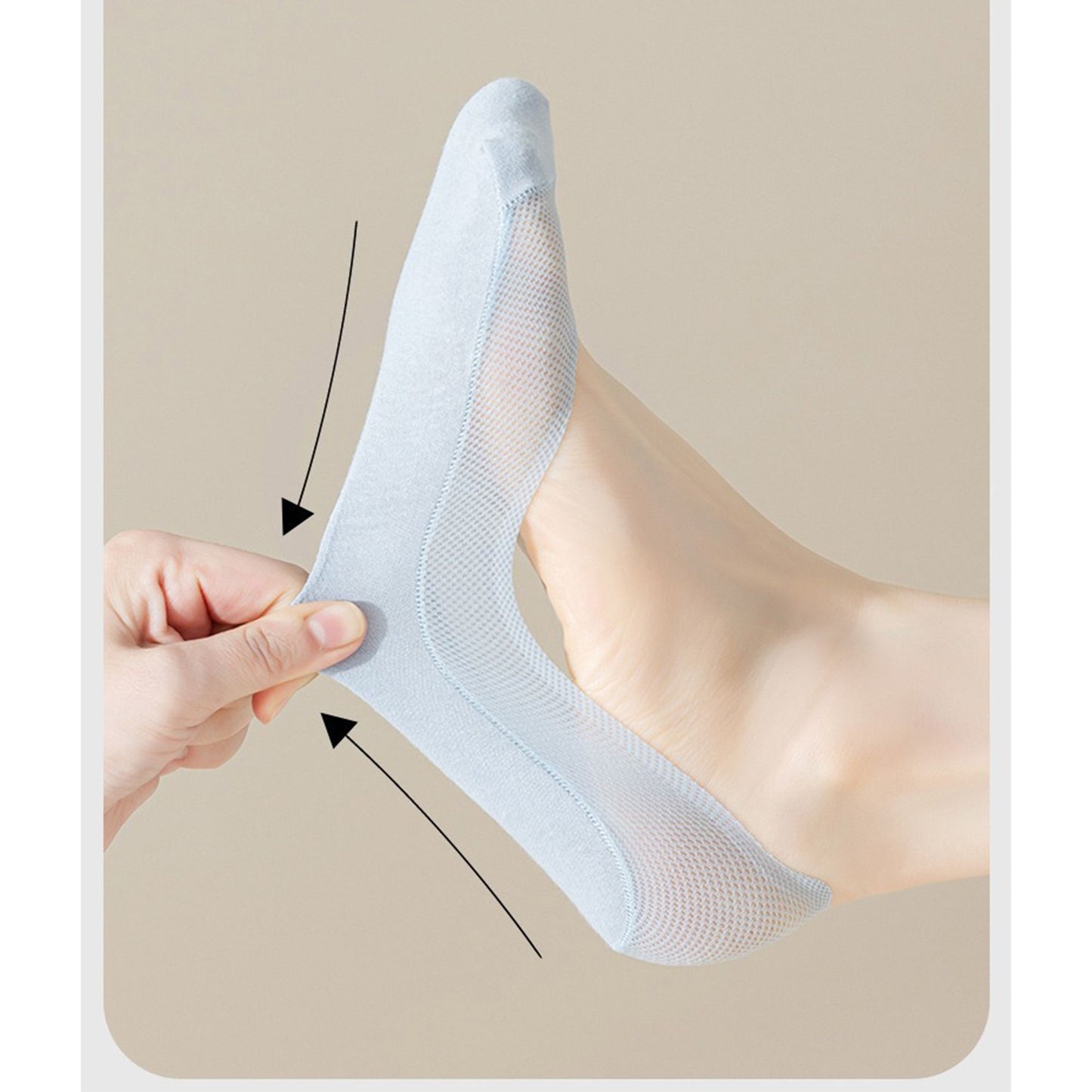 5 Pairs Women No Show Mesh Panel Socks Low Cut Stretch Cotton Liner Non-Slip Design for Ballet Flats and Loafers