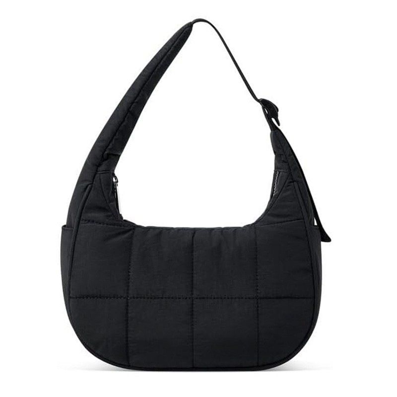 Quilted Nylon Hobo Shoulder Bag with Adjustable Strap and Multiple Pockets
