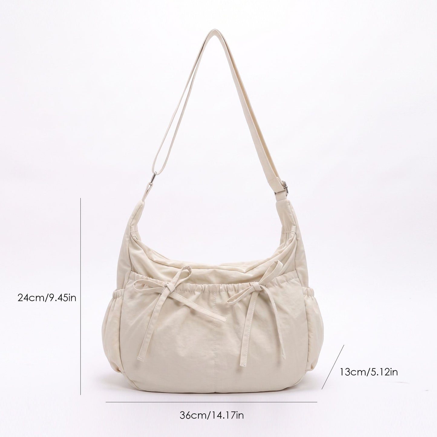 Lightweight Bow Detail Hobo Shoulder Bag with Adjustable Strap and Multiple Pockets