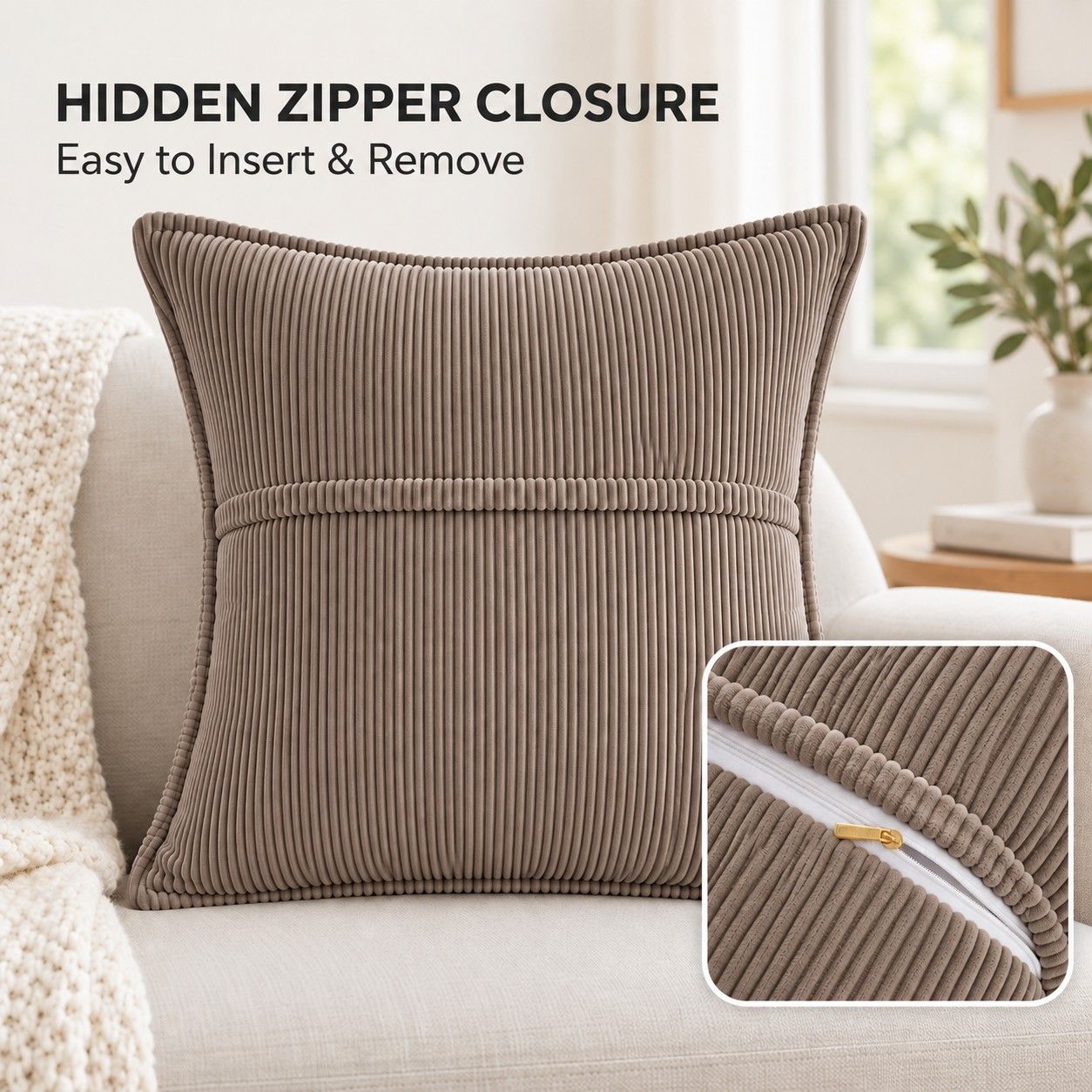 2 Pack Soft Ribbed Corduroy Throw Pillow Covers 18 x 18 Inch Solid Color