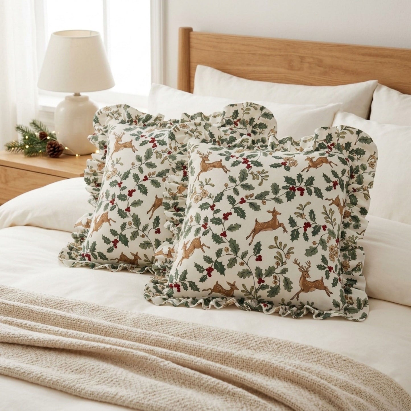 2 Pack Christmas Tree Ruffle Decorative Throw Pillow Covers