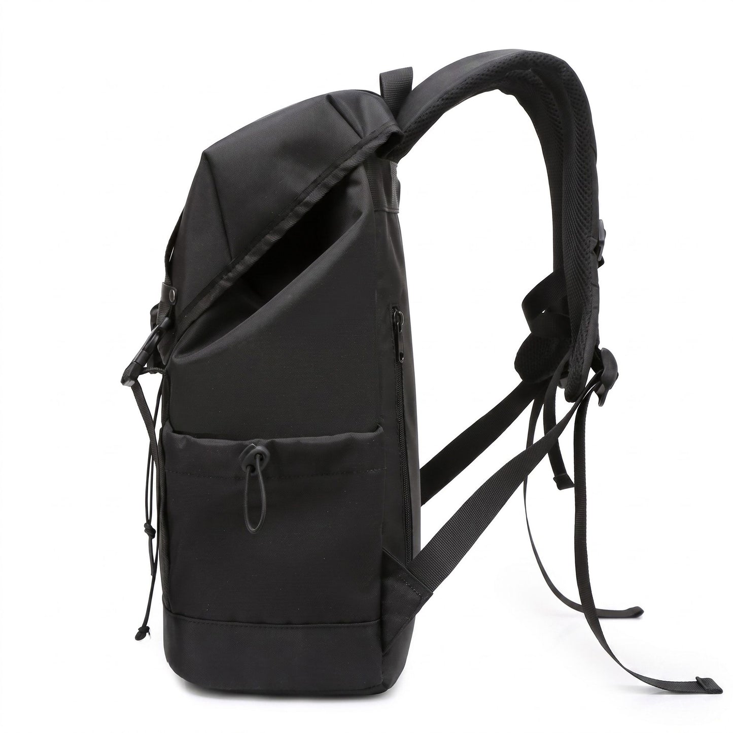 Large Flap Backpack with Drawstring Closure Buckle Straps Side Pockets and Padded Shoulder Straps