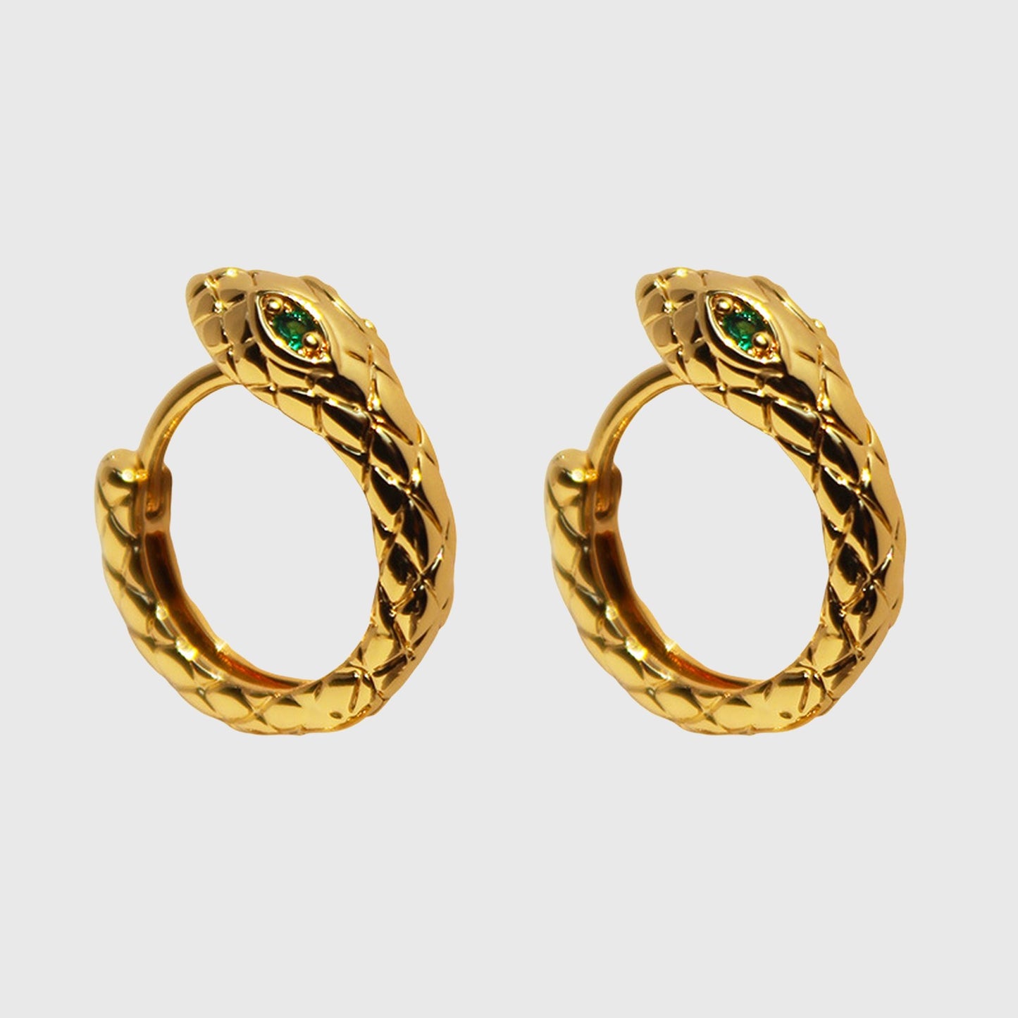 Snake-Shaped Hoop Earrings with Green Gem Eyes