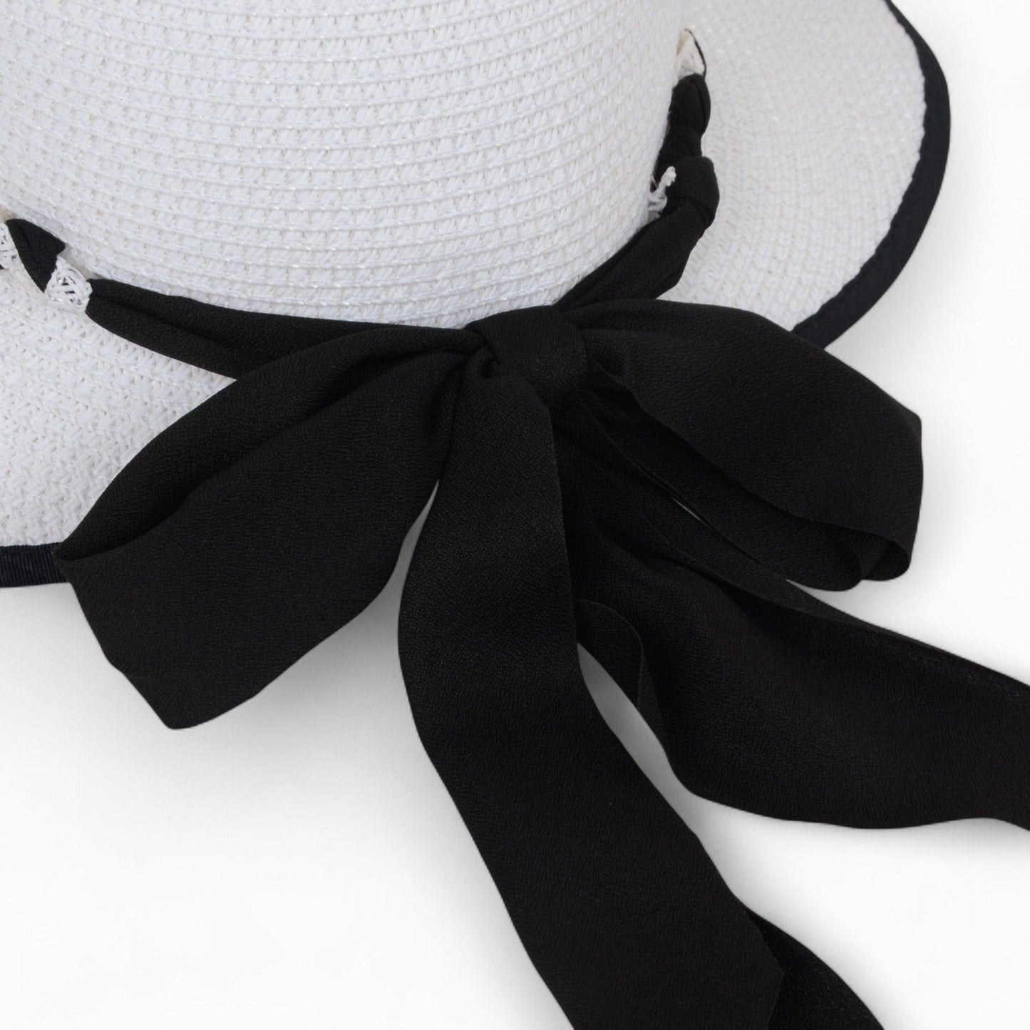 Women's Wide Brim Straw Hat with Braided Band and Contrast Bow Detail