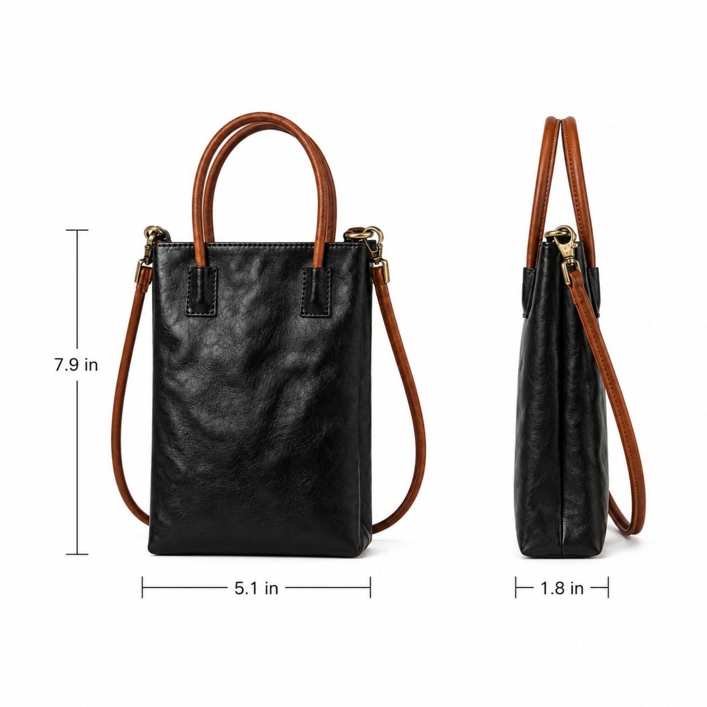 Mini Tote Bag with Top Handles and Adjustable Crossbody Strap