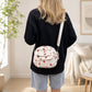 Strawberry Print Corduroy Crossbody Bag with Front Pocket and Adjustable Strap