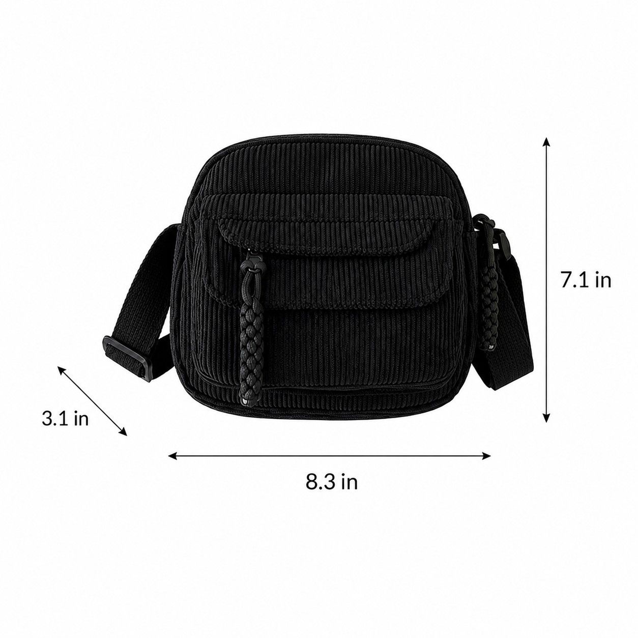 Corduroy Crossbody Bag with Front Pocket Adjustable Strap and Zip Closure
